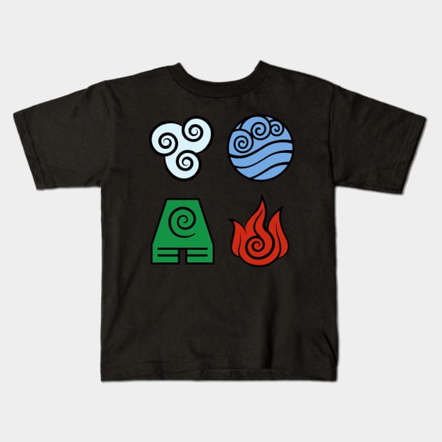 Avatar: The Last Airbender, Four Elements - Color Kids T-Shirt by troylwilkinson